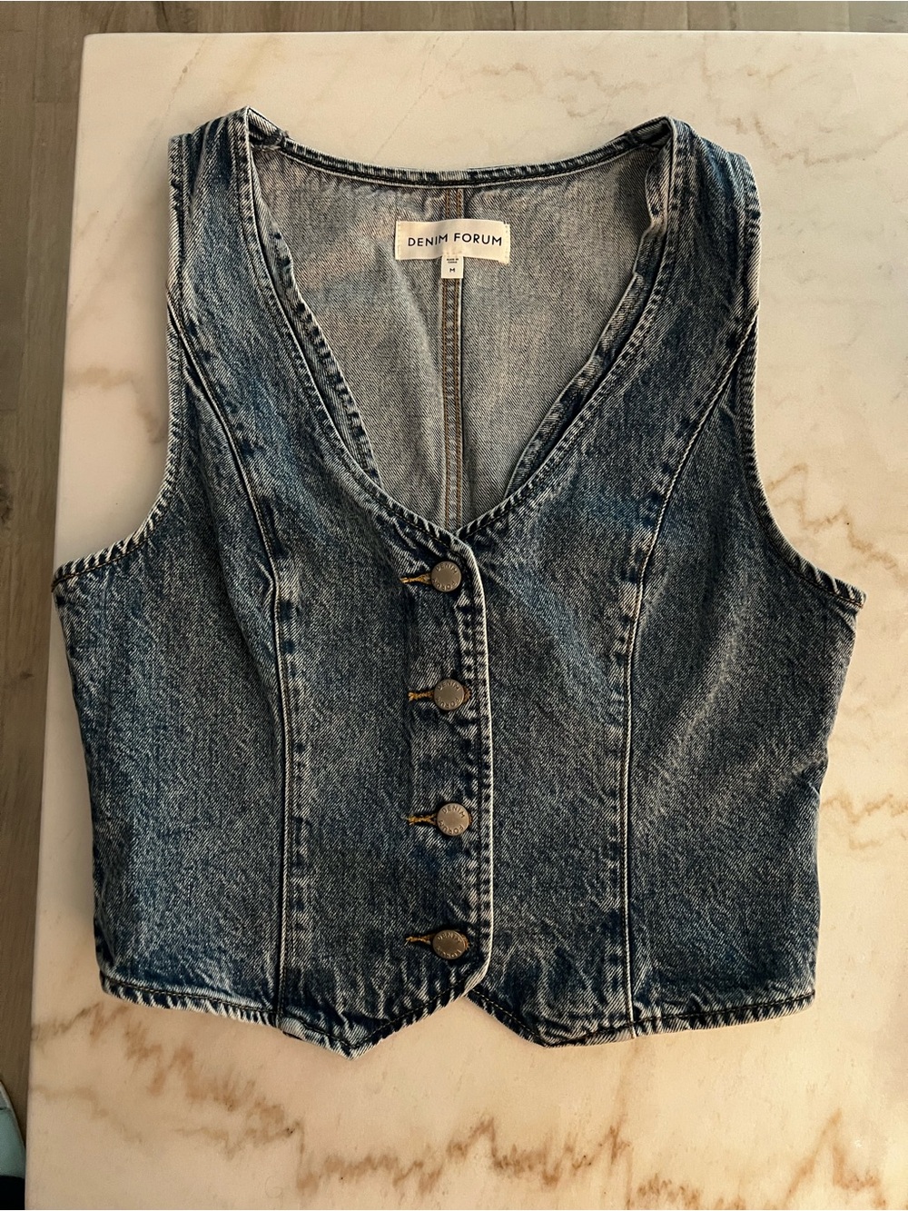 Aritzia Denim Forum Washed Blue Denim Button-Up Vest